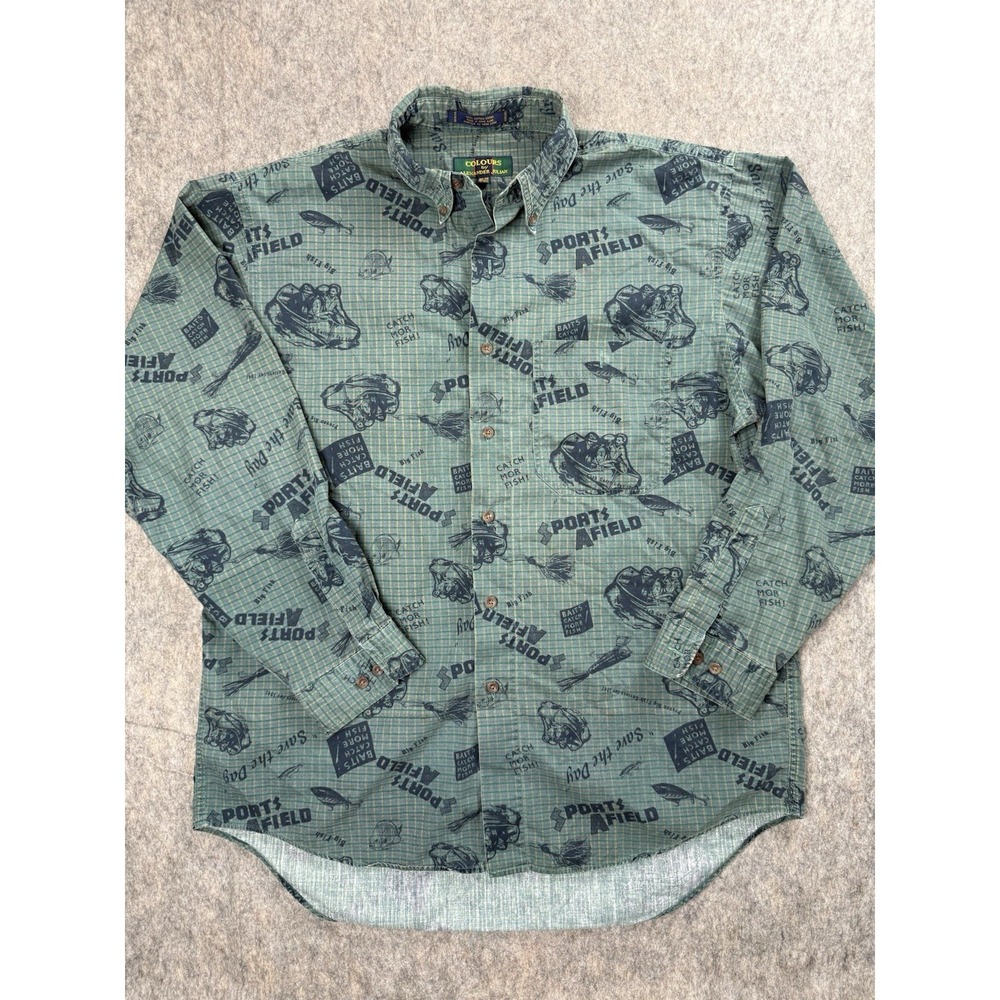 COLOURS by ALEXANDER JULIAN Men's Vintage Green Fishing Long Sleeve Shirt M
